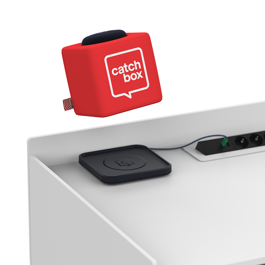 Catchbox Microphone on a Wireless Charging Dock